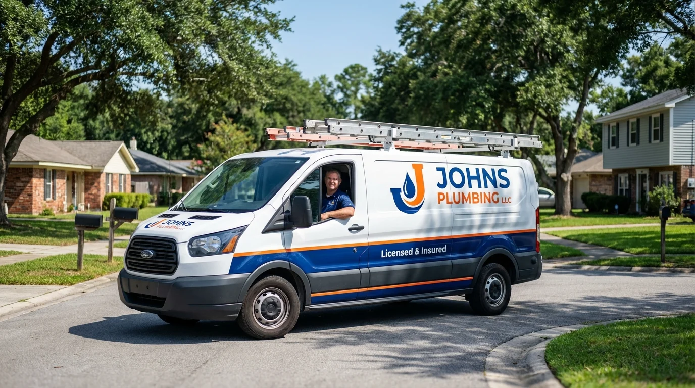 Johns Plumbing LLC service van in Saint Pauls, NC
