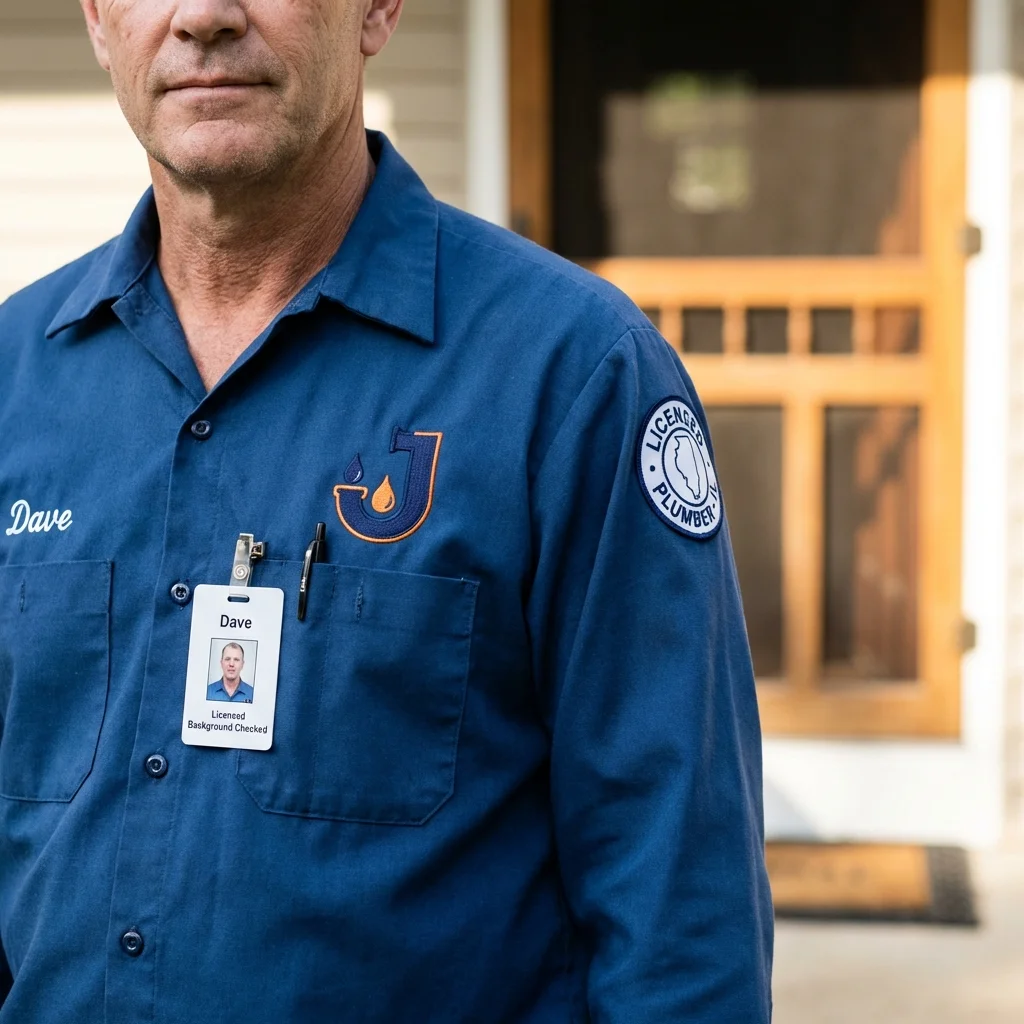 Licensed plumber showing ID badge in Saint Pauls, NC