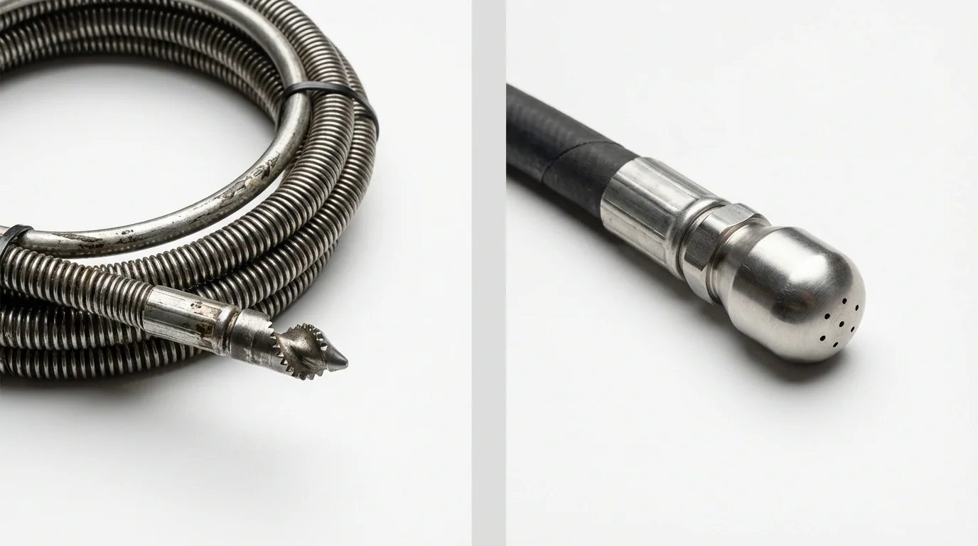 Drain snake cable and hydro jetting nozzle used for drain cleaning in Saint Pauls, NC