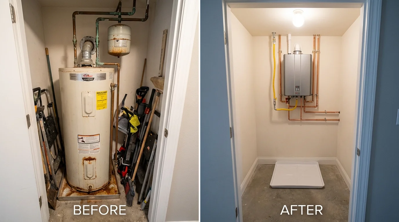 Tank water heater versus wall-mounted tankless unit comparison for Saint Pauls, NC homeowners