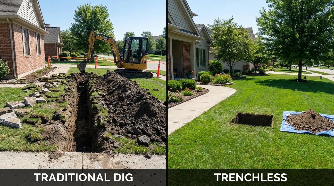 Trenchless sewer repair with minimal yard damage versus traditional excavation in Saint Pauls, NC